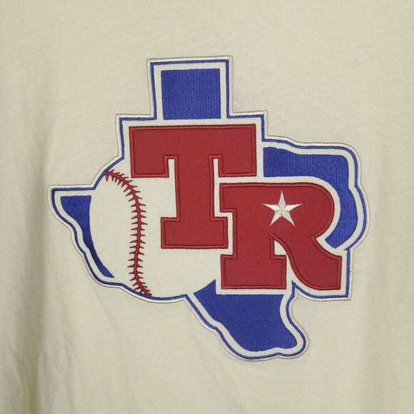 Texas‎ Rangers Mitchell & Ness MLB Large Shirt Cream Blue Sleeve NWT - Picture 3 of 7